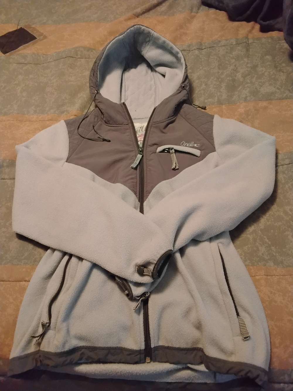 O'Neill Women's Light Gray and Dark Gray Hooded Ski Fleece Jacket